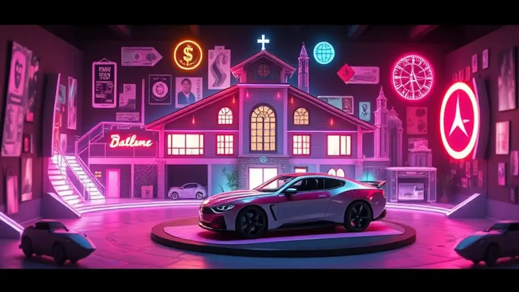 A vision board with financial aspirations like a house car or travel